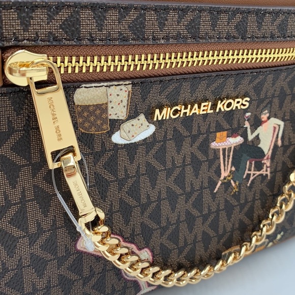 MICHAEL KORS JET SET GIRLS LARGE EAST WEST ZIP PACKED CHAIN XBODY BROWN MULTI - Picture 14 of 16